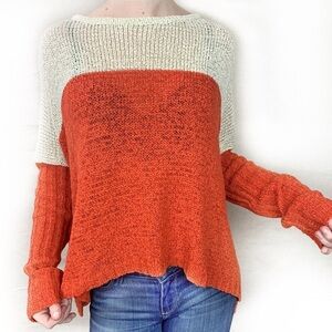 Color‎ Block Knit Sweater Orange Cream Pullover Long Sleeve Casual drop shoulder